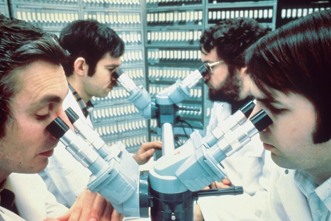 team of researchers discussing